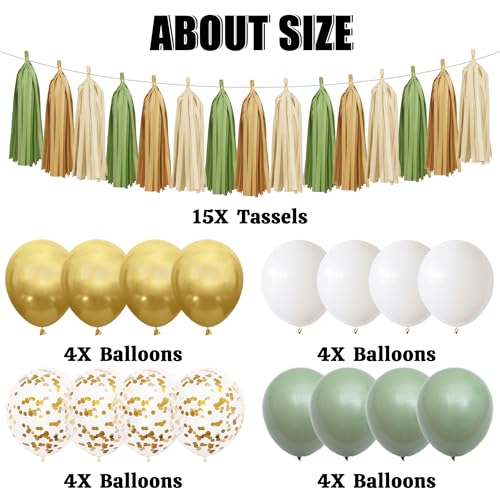 New Home Housewarming Party Decorations - Sage Green Gold Boho Welcome Home Decor Kit with Balloons Cupcake Toppers, Tassels House Warming Gifts for New Home Celebration - color: Sage Green Gold