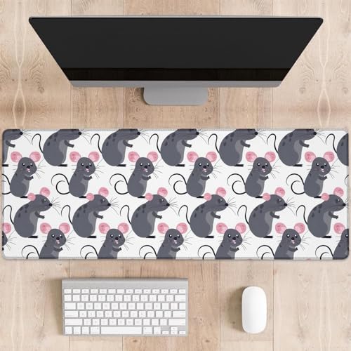 Cute Rat Gaming Mouse Pad, Adorable Gray Mice Large Desk Mat for Computer, Extended Keyboard Laptop Mouse Pads 31.5×11.8in, Non Slip Rubber Mousepad for Office Decor Gifts - color: Rat28