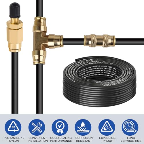 5/16" OD x 50FT DOT Air Line Black SAE J 844 PA12 Nylon Air Brake Tubing with Cutter and Teflon Tape, Pneumatic Nylon Air Line Hose for Semi Truck Trailer Air Brake System & Fluid Transfer - size: 50FT-5/16"OD