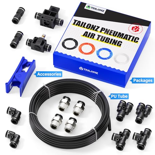 TAILONZ PNEUMATIC Black 1/2 Inch od 10 Meter 32.8ft PU Air Tubing Kit Pipe Hose Air Line Tubing Or Fluid Transfer Pneumatic tubing - size: 1/2"OD, style: Black Polyurethane PU Air Hose