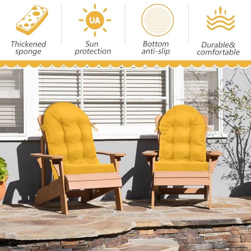 Geelin 2 Pcs Outdoor Patio Chair Cushion Thick High Back Adirondack Chair Cushion Tufted Weather & Fade Resistant Anti-Slip Outside Rocking Chairs Pads with Ties, 44 x 19 x 4 Inch (Amber) - color: Amber