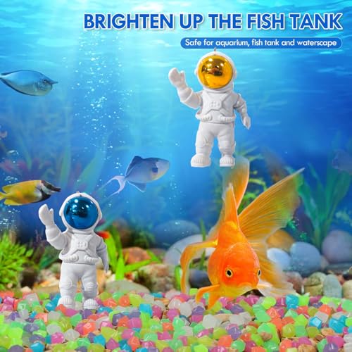 Muzero Floating Fish Tank Aquarium Decorations Set – 100 Glow in the Dark Pebbles & 2 Floating Astronauts Ornaments for Fish Tank Decor - color: Astronaut Set