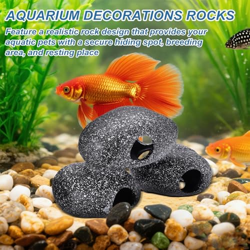 Aquarium Decorations Rocks, 7.1x3x4.1/6.9x2.8x5.5 Inch Betta Hide Resin Realistic Fish Tank Ornaments, 2Pcs(Grey), Intended for Small Fish/Shrimp/Guppy - size: 7.1x3x4.1 Inch/6.9x2.8x5.5 Inch