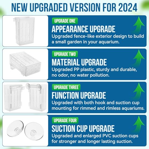 Upgraded Large Aquarium Plant Holder with Hooks and Suction Cups for Fish Tank Aquaponic Plant Cultivation and Aquascape Decorations (Semitransparent) - color: Upgraded Semitransparent-4 Pieces