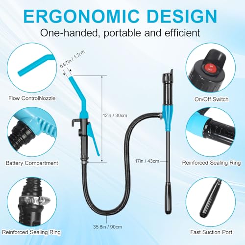 Portable Fuel Transfer Pump - 2.4 GPM Battery Powered Siphon Pump,Siphon Pump for Gasoline,for Fuel, Oil & Water, with Powerful Suction Ergonomic Nozzle 39 Inches Hose（Blue） - color: Blue
