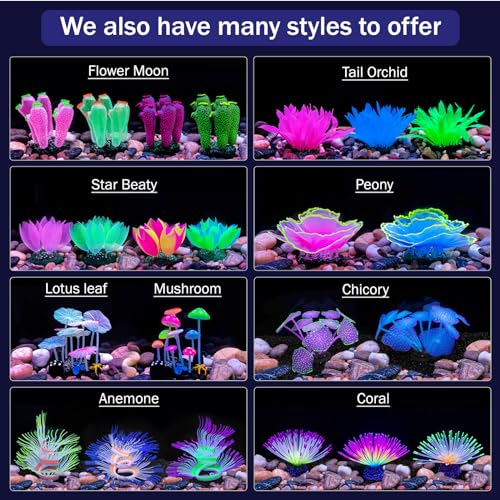 Soft Silica Gel Moves Naturally with Water Flow, Aquarium Decorations Glow in The Dark, Glowing Coral Ornaments for Fish Tank Decorations (Purple, Anemone) - color: Purple