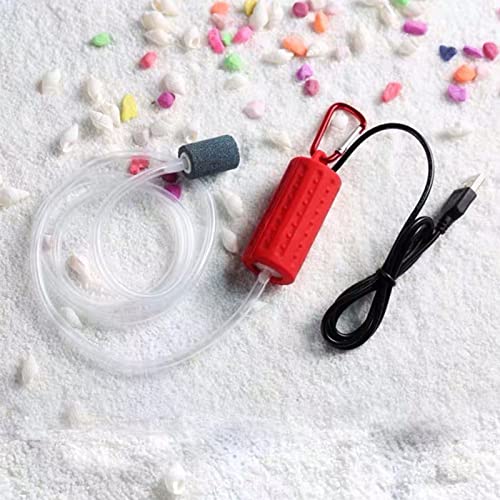 Aquarium Air Pump Mini USB Fish Tank Oxygen Air Pump Portable Ultra Silent Air Aerator Pump Energy Saving Oxygen Bubbler with Air Stone and Single Outlet Silicone Tube 1W - color: Red