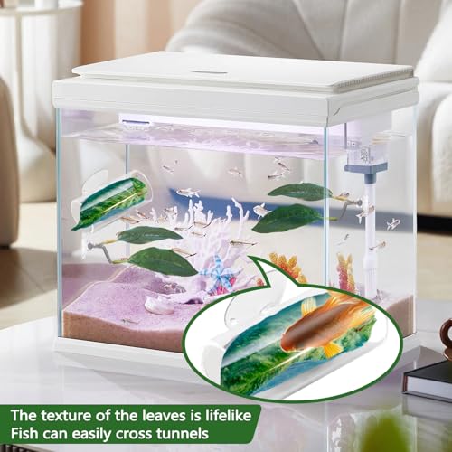 5 Pieces Acrylic Betta Fish Tunnel Tube with Suction Cup, Tank Accessories Leaf Pad Habitat Shelter Hideaway with Hollow Design for Better Observation (Style 2)