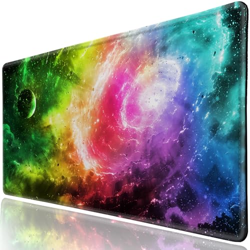 Desk Pad, Desk Matt for Desktop, Extended XXL Large Gaming Mouse Pad for Desk, Anti-Slip Keyboard Mouse Mat with Stitched Edges, Keyboard Mouse Mat for Computer, Work, Office, Gaming, Aurora - color: Spiral Galaxy, size: 31.5" x 15.7"