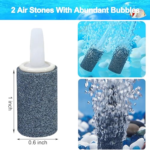 15 Feet Airline Tubing Standard Kit- Aquarium Air Pump Accessories with Grey Air Stone Cylinders, Check Valves, Suction Cups and Connectors for Nano Air Pumps Small Buckets and Fish Tank - color: Translucency Hose, size: 2 Grey Air Stone Cylinder