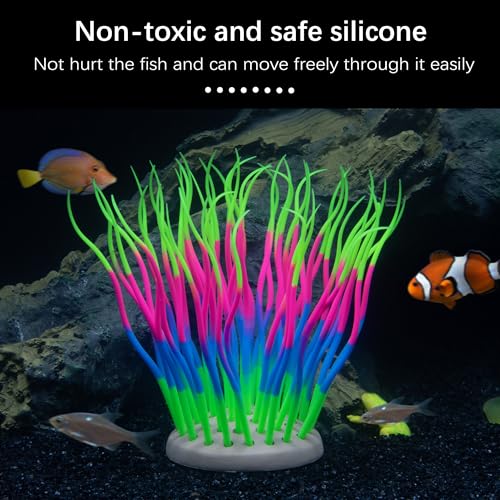 Fish Tank Decorations Fluorescent Rainbow Anemone Aquarium Decor Aquatic Plants Betta Fish Tank Decor Silicone Ornament Glowing Effect for Fish Tank Landscape Decoration, for Halloween(Y)