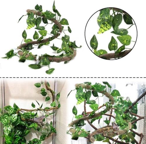 PINVNBY Bearded Dragon Hammock, Bearded Dragon Tank Accessories, Jungle Climber Vines Flexible Reptile Terrarium Leaves with Suction Cups Habitat Decor for Chameleon, Lizards, Gecko, Snakes（3 PCS） - color: 3 PCS