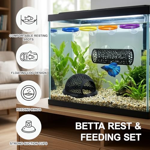 6-Piece Betta Hammock, Betta Resting Spot, Including Circular hammocks, Tunnels and Rings, Set Creating Resting Spots and Hiding Spaces for Fish