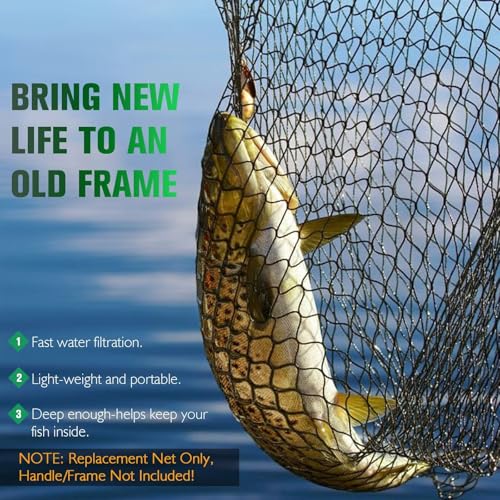 Dovesun Fishing Net Fish Landing Net Foldable Fishing Replacement Net for Freshwater Saltwater Fishing Net Replacement Netting Green/Black 2 Colors Handle/Frame Not Included - color: Black, size: 23.62" dia-33.46" depth(74.16" Circumference)