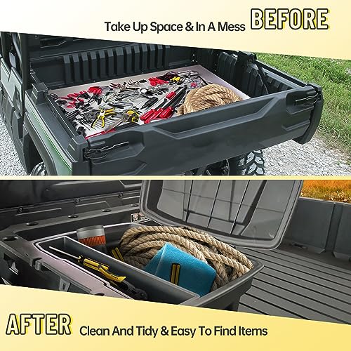 Rear Cargo Storage Box 21L Compatible with 2016-2025 Polaris Ranger/Ranger XP 500 570 900 1000, Polaris General 1000 Accessiories UTV Removable Waterproof Bed Box with Top Tool Tray