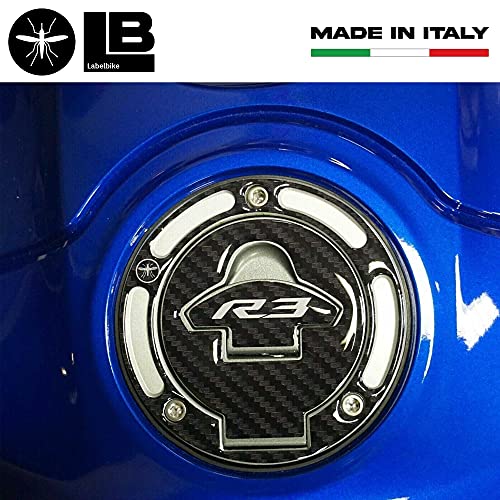 labelbike - 3D Stickers Motorcycle Fuel Tank Cap Protection and Decoration in Resin Compatible with Yamaha R3 2019-2025 - Color Carbon Grey Black - size: Tank Cap