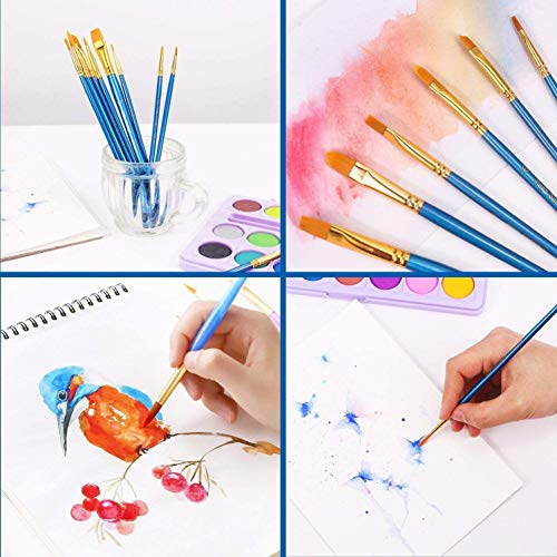 Acrylic Paint Brush Set, 1 Packs / 10 pcs Watercolor Brushes Painting Brush Nylon Hair Brushes for All Purpose Oil Watercolor Painting Artist Professional Kits. - color: Blue, size: 10pcs