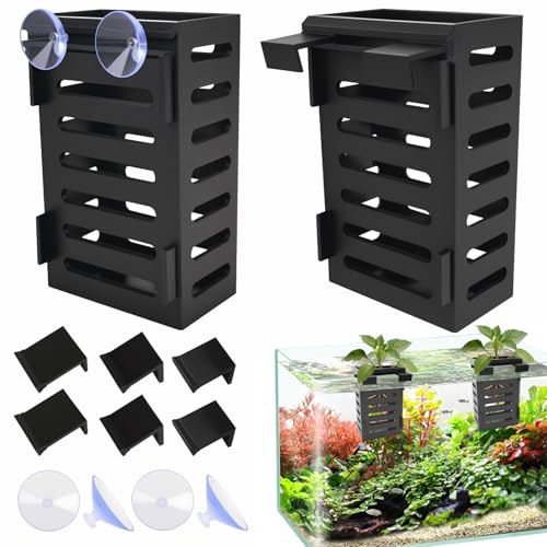 2Pack Aquarium Plant Holder Hanging Aquarium Planters with Hooks and Suction Cups Aquarium Planter Cups Fish Tank Plant Holders for Aquatic Plant Cultivation, Aquascape Decoration - color: 2Pack