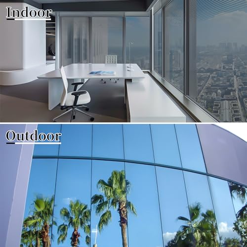 Niviy Window Privacy Film One Way, Window Tint for Home, Mirror Film Daytime Privacy Heat UV Blocking Glass Tinting for Office 17.5 x 78.7 Inches, Silver - color: Silver, size: 17.7" X 78.7"