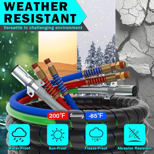 CheeMuii 15FT Semi Truck Air Line Kit with Gladhand Holder and Springs Kit Red & Blue Air Brake Hoses and 7 Way Trailer Cord 3-in-1 Air Lines Set for Semi Truck Trailer Tractor - size: 15FT-Red&Blue