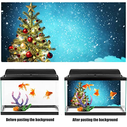 Christmas Aquarium Background Poster, Fish Tank Decorations Pictures 3D Effect PVC Adhesive Poster Christmas Tree Decor Paper Cling Decals Sticker,91x61cm - size: 91x61cm