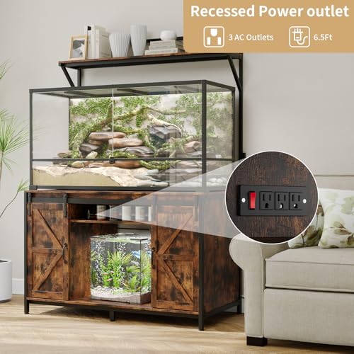 VOWNER Farmhouse Reptile Tank Stand with Power Outlet, 48" X 24" Tabletop Fits up 120 Gallon Bearded Dragon Tank, Heavy Duty Aquarium Stand with Storage Cabinet, Reptile Turtle Terrarium Stand Brown - color: Rustic Brown