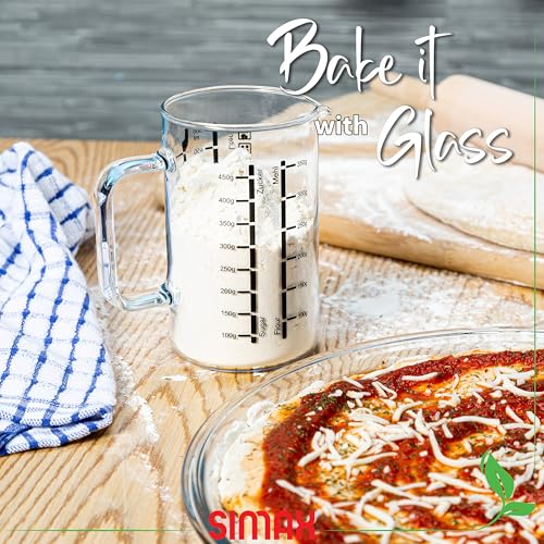 Simax Glass Measuring Cup: 16 Oz Measuring Cups Glass - Liter, Oz and Ml Measuring Cup for Liquid - Borosilicate Glass Metric Measuring Cups in Gram - Measure Flour and Sugar Grams - Easy Pour Spout - size: 16 Ounce