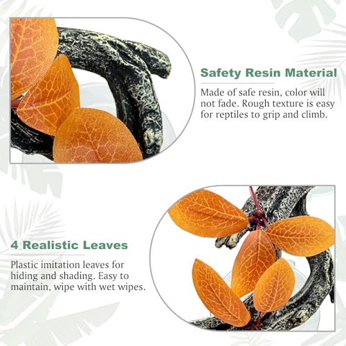 Fhiny Snake Climbing Branch, 2 PCS Resin Reptile Branches for Climbing with Suction Cups Reptile Tank Decor Accessories Frog Terrarium Plants for Corn Snake Frog Bearded Dragon Lizard Gecko - color: Orange, 2 Pcs