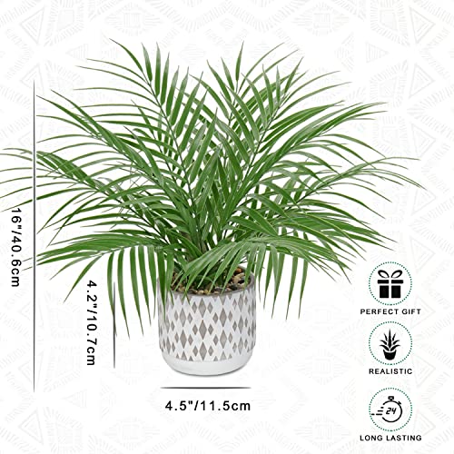 Hollyone Large Artificial Potted Plants Fake Palm Plants 16" Faux Green Plant Plastic Ceramic Tropical Palm Tree in Pots Bohemian for Home Room Office House Indoor Decorative - color: 16" Palm Potted-2