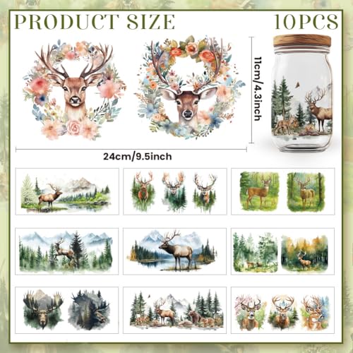 18 Pcs Deer UV DTF Cup Wraps for 16OZ Glass, 4.3 x 9.4 Inch Animals Forest UV DTF Transfer Stickers Waterproof Rub on Transfer Decals for Glass Bottle Vase Furniture Crafts - style: Deer