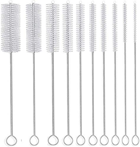 10" Lab Tube Cleaning Brush Set (10-Pack Master Kit) - Flexible Stainless Steel Handles & Multi-Size Nylon Bristles for Test Tubes, Bottles, Pipes, and Deep Detailing, White - color: White, size: 10pk - 2mm 3mm 4mm 5mm 6mm 8mm 12mm 16mm 20mm 24mm