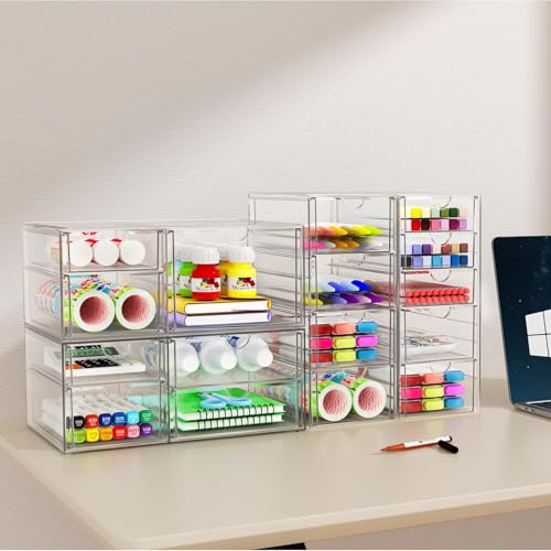 YFXCVSL Acrylic Makeup Organizer with 31 Drawers, 6 Pack Clear Storage Drawers, Bathroom Makeup Organizer for Palettes, Cosmetic, and Beauty Supplies,Ideal for Vanity, Cabinet,Desk Organization - size: 31 Drawers