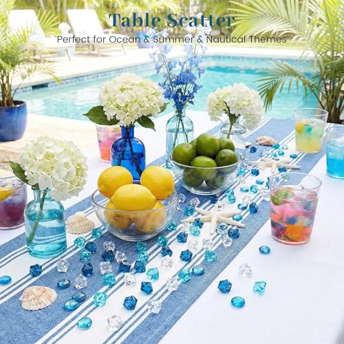 DomeStar 150PCS Assorted Blue Fake Ice Rocks Vase Fillers, Aquarium Gravels Small Stones for Fish Tanks Decorations Home Table Scatter - color: Premium Blue