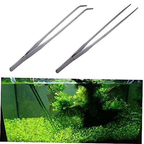 HANABASS 2pcs Stainless Steel Aquatic Plant Tweezers Straight and Curved Tongs for Fish Tank Planting Resistant Tool Kit for Aquarium Use