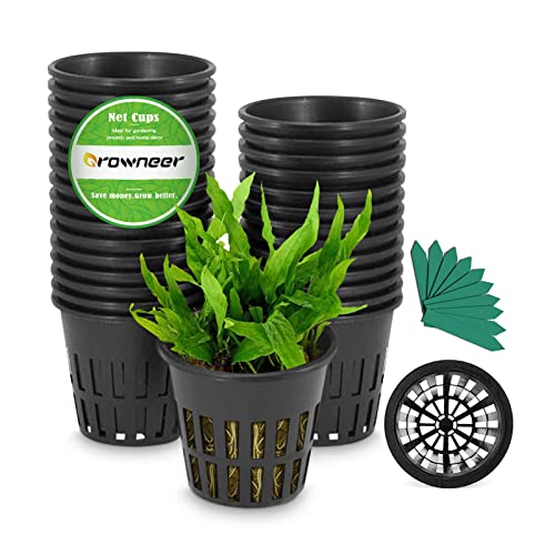 GROWNEER Net Pots 25 Pcs 3 Inch Garden Slotted Mesh Net Cups, Heavy Duty Hydroponic Supplies with 50Pcs Plant Labels, Planting Grow Basket for Indoor Outdoor Aquaponics Growing Bucket - size: 3 Inches, style: 25 PCS