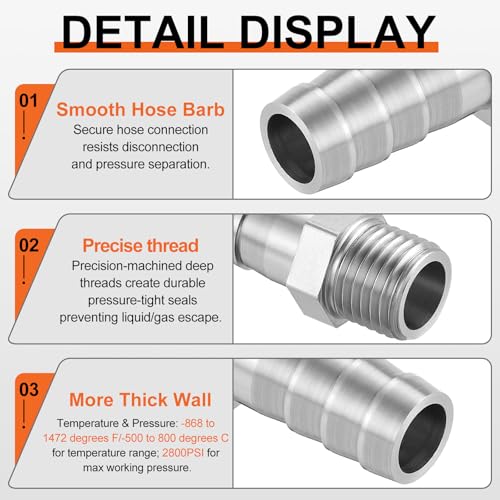 2 Pack Stainless Steel Hose Barb to g Male Adapter, 10mm Barb x 1/4" g Male for Industrial, Automotive, Fluid Transfer, Home Gardening, and Water Treatment - size: 10mm Barb To 1/4" G Male