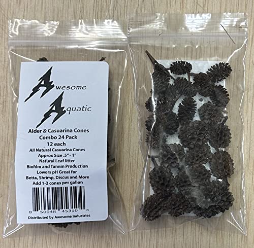 Alder & Casuarina Cones Betta Shrimp Tank Promotes Natural Habitat, Breeding, Tannin Producing Improves Immunity, Easy to Use, by Awesome Aquatic (24-12 ea Alder/Casuarina) - size: 24-12 ea Alder/Casuarina