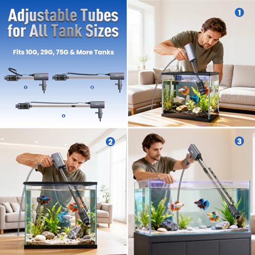 Cordless Electric Aquarium Gravel Cleaner: Rechargeable Fish Tank Cleaner with 4 Adjustable Suction, Anti-Clog for Debris Clean & Sand Washing,650GPH Automatic Water Changer for Small/Large Tank