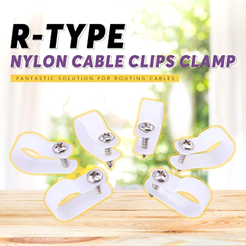 Swpeet 60 Pack White 5/8 Inch Nylon Plastic R-Type Cable Clips Clamp Kit, Nylon Screw Mounting Cord Fastener Clips with 60 Pack Screws for Wire Management (5/8 Inch, White) - color: White, size: 5/8 Inch