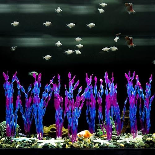 Artificial Aquarium Plants, Green Plastic Fish Tank Decorations, 12 Inch Tall Water Plants with Stable Base, 10 Pack, Safe for Fish (Purple) - color: Purple