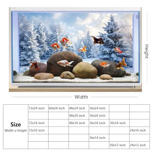 YongFoto Fish Tank Background 24x12 Inch Winter Snow Scene Aquarium Snowfield Pine Forest Rime Blue Sky Backdrop Reptile Terrarium Bearded Dragon Habitat - color: White, size: 24x12in/60x30cm