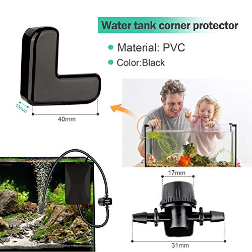 26.6 Feet Black Aquarium Soft Airline Tubing Hose Standard with 4 Air Stones,4 air Value Controller,4 Check Valves, 6 Suction Cups and 16 in Total for I,L,T,Y Shape Connectors