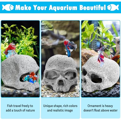 Tfwadmx Aquarium Skull Reptile House Decor Ceramic Head Skeleton Decorations Cave Betta Toys Fish Hideout Stones House for Tank Landscape Decorative Hideout Cave Shelter Shrimp Cichlid Hiding Breeding