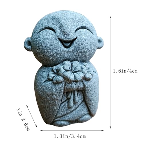 livelyfish Mini Monk Statue Japanese Buddha Figurine Praying Monk Statues Sandstone Happy/Smiling Ornament for Fish Tank Aquarium Home Decoration (B) - size: B