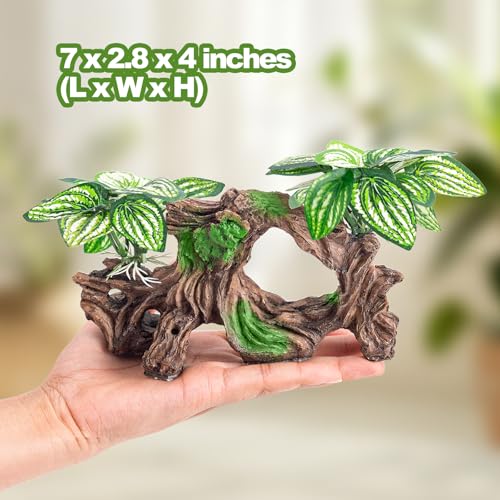 8 Pcs Fish Tank Decor，Silk Aquarium Plants Green Silk Leaf pad Hammock Artifical Driftwood cave Betta Fish Tank Accessories 7 x 2.8 x 4 inches(LxWxH)