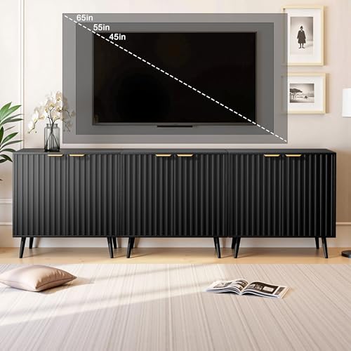 Set of 2 Fluted Storage Cabinet, Buffet Cabinet with Storage, Wood Sideboard with Adjustable Shelf, Modern Accent Cabinet & Console Table for Entryway, Living Room, Dining Room, Black - color: Black丨fluted Panel, size: 2 Pieces