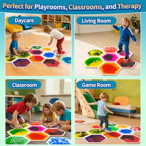 Liquid Sensory Floor Tiles for Kids Toddlers - 12 Pack Hexagon Puzzle Lava Mats for Kids Sensory Development & Creative Play, Autism Toys for Home, Daycare, Classroom Playrooms - style: Hexagon Tiles (12-Pack)