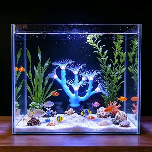 ZtohPyo Aquarium Coral Plant Ornament with Glowing Effect, Silicone Soft Fish Tank Decorations, Artificial Glow in The Dark Plant Ornament for Fish Tank Landscape Decoration - color: Blue Tree Coral