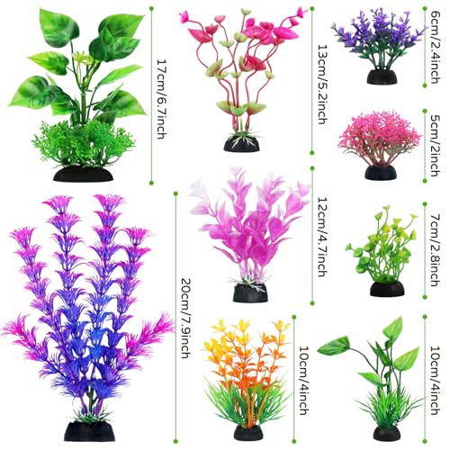 QUOZUO Aquarium Decorations Plants, 20pcs Aquarium Decor Plants, Colorful Fish Tank Accessories, Fish Tank Plants Plastic Decoration for Aquariums