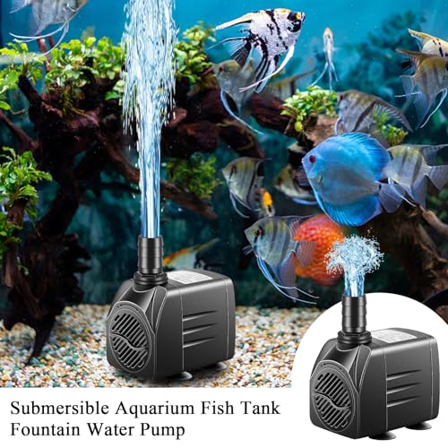 Submersible Pump, Small Fountain Pump with Tubing, Submersible Water Pump for Aquarium Fish Tank Indoor or Outdoor Pond Fountain Hydroponics Statuary (25W 400GPH, No Led Light)